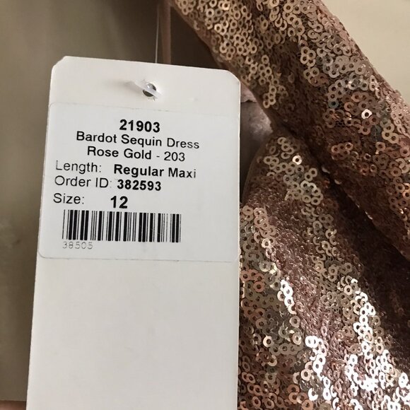 Revelry Bardot Sequin Dress Rose Gold Size 12 NWT - Picture 8 of 9